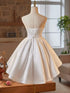 White Satin High Low Scoop Graduation Dress, White Satin Party Dress Formal Dress